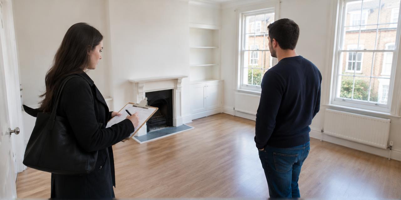 Tenant and landlord inspecting an empty rented flat